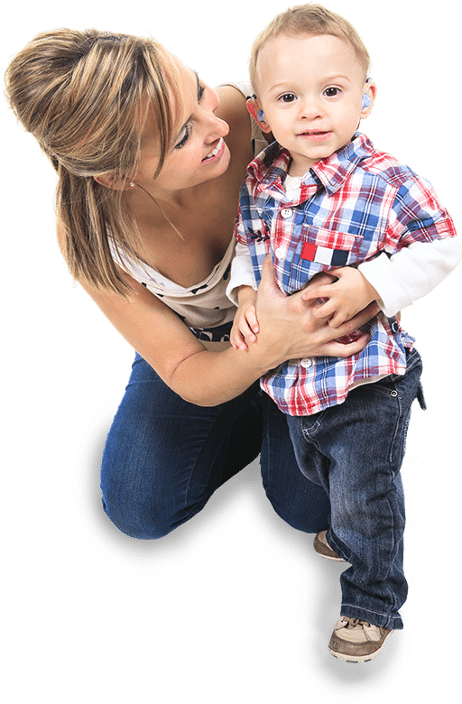 Child and mother wearing hearing aid